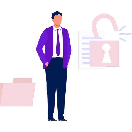 Businessman looking at file unlock  Illustration