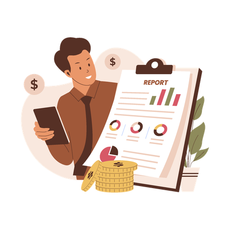 Businessman looking at Financial report  Illustration