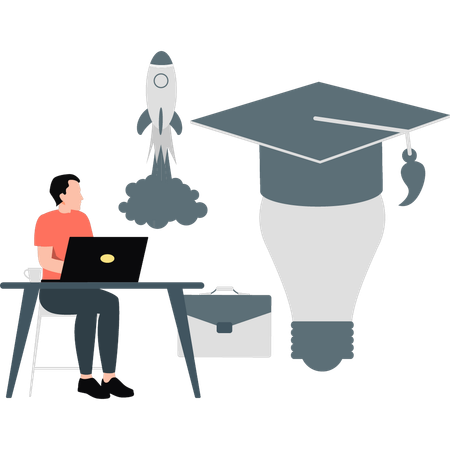 Businessman looking at graduation cap  Illustration