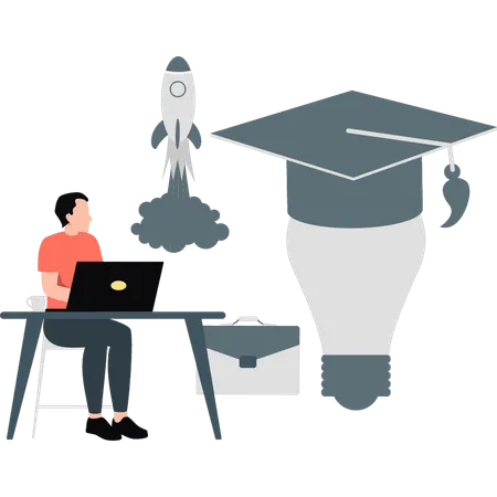 Businessman looking at graduation cap  Illustration