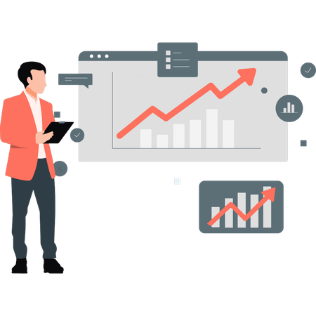 Businessman looking at graph on web page  Illustration