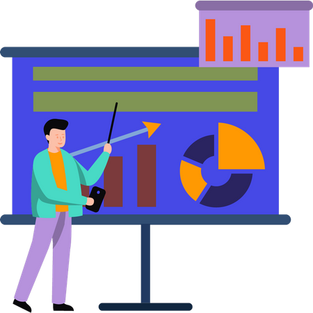 Businessman looking at graph presentation on board  Illustration