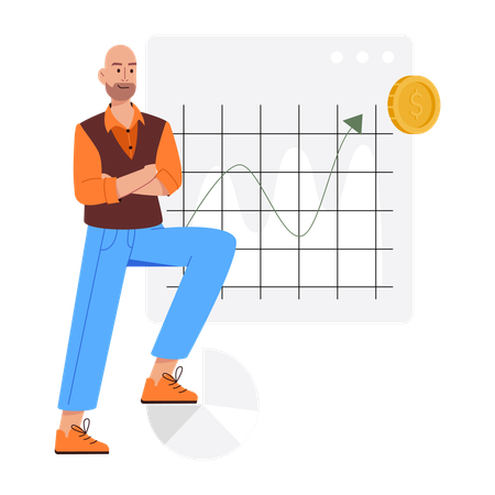 Businessman looking at growing profits  Illustration