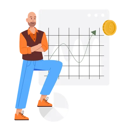 Businessman looking at growing profits  Illustration