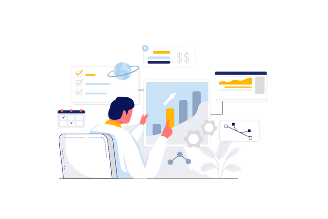 Businessman looking at growth analytics  Illustration