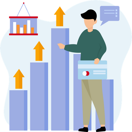 Businessman looking at growth chart Illustration