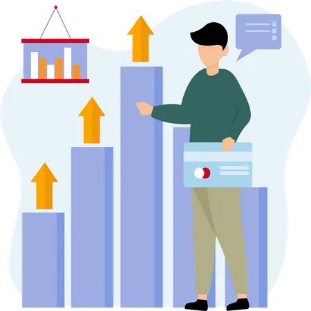 Businessman looking at growth chart Illustration