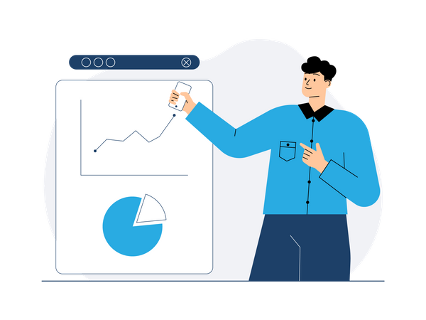 Businessman looking at growth chart  Illustration