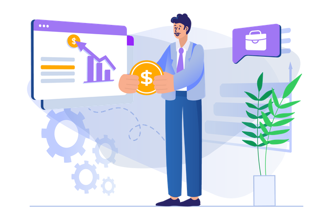 Businessman looking at growth chart  Illustration