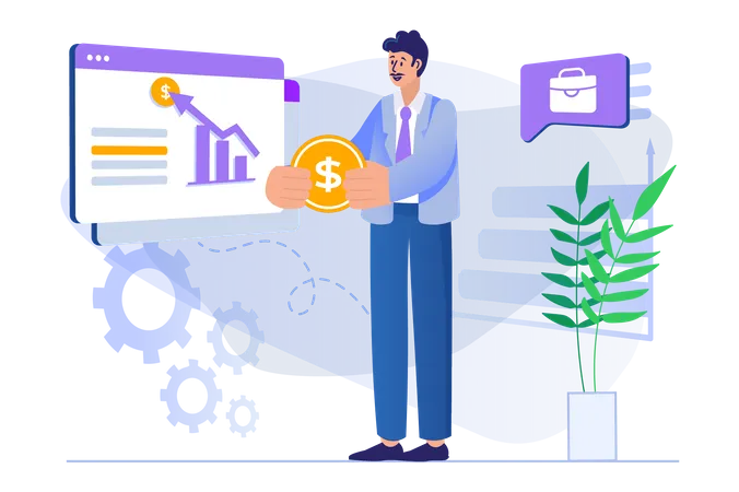 Businessman looking at growth chart  Illustration