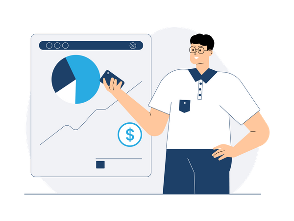 Businessman looking at growth chart  Illustration