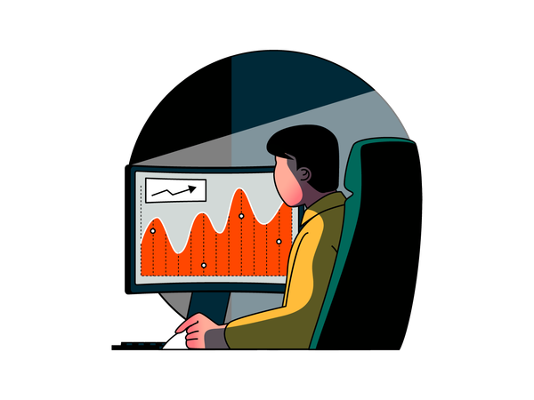 Businessman looking at growth chart  Illustration