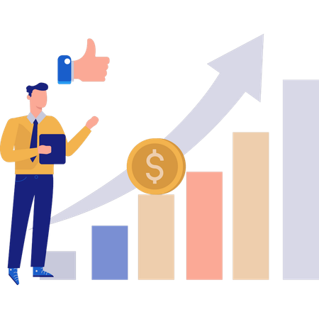 Businessman Looking At Growth Graph  Illustration