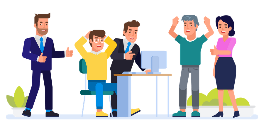 Businessman looking at hardworking team  Illustration
