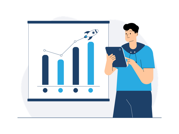 Businessman looking at high growth chart  Illustration