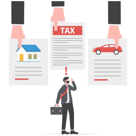 Businessman Looking At His Bills Invoice Debt Home Car Flat Character Design Vector Illustration Illustration