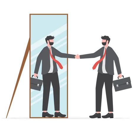 Businessman looking at his strong ideal self reflection mirror  イラスト