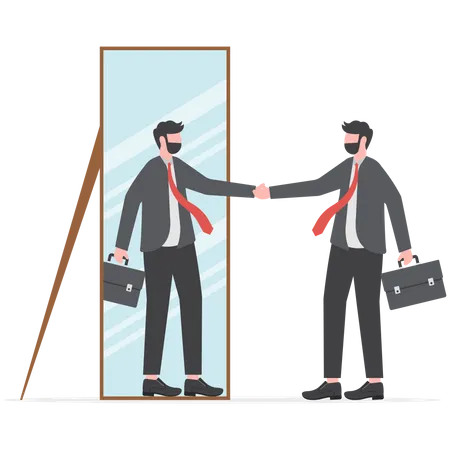 Businessman looking at his strong ideal self reflection mirror  Illustration