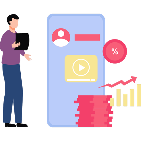 Businessman looking at marketing graph  Illustration