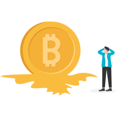 Businessman looking at melting bitcoin  Illustration