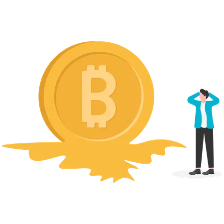 Businessman looking at melting bitcoin  Illustration