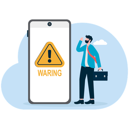 Businessman looking at mobile warning  Illustration