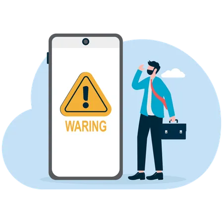 Businessman looking at mobile warning  Illustration