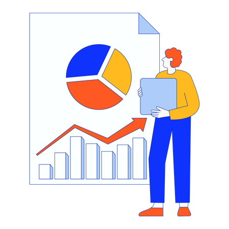 Businessman looking at progress chart  Illustration