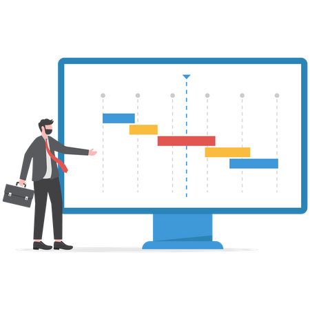 Businessman looking at project timeline  Illustration