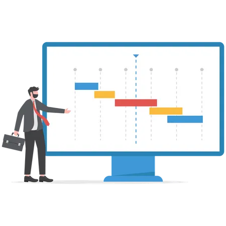 Businessman looking at project timeline  Illustration