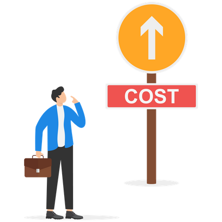 Businessman looking at road sign cost rising up symbolizing business obstacle  Illustration