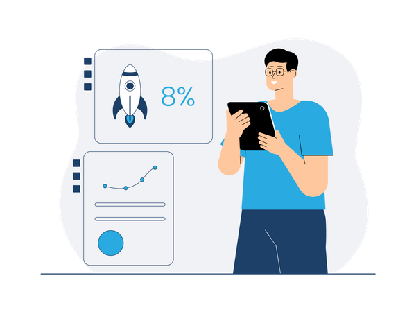 Businessman looking at startup progress  Illustration