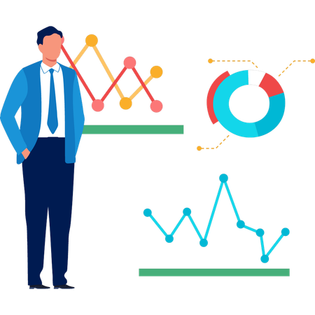 Businessman looking at statistics graph  Illustration