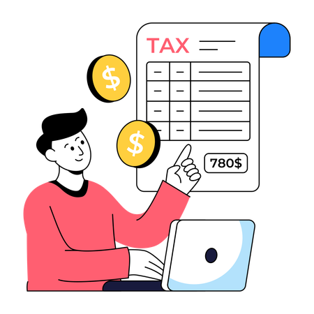 Businessman Looking At Tax Paper  Illustration