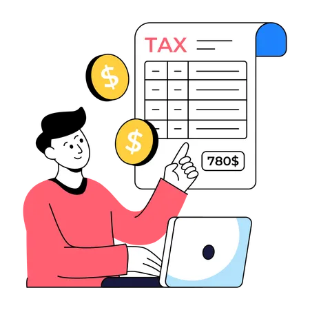 Businessman Looking At Tax Paper  Illustration