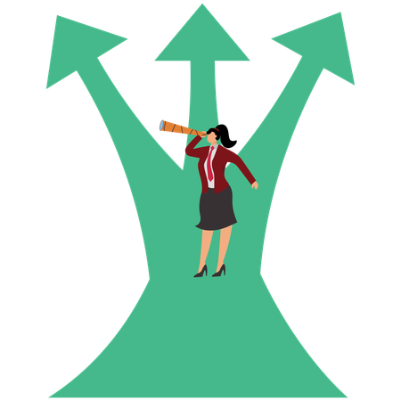 Businessman looking at the telescope on the growth and uncertainty chart  Illustration
