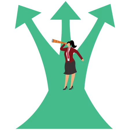 Businessman looking at the telescope on the growth and uncertainty chart  Illustration