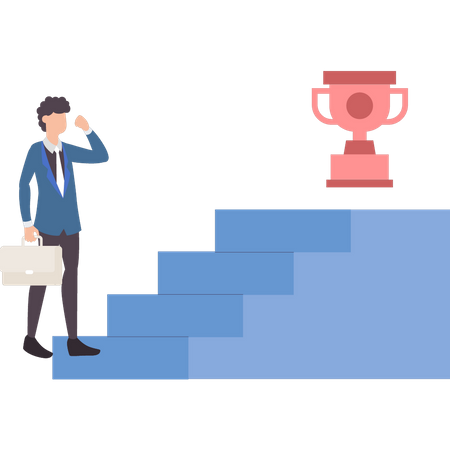 Businessman looking at trophy of success  Illustration