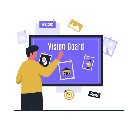 Businessman looking at vision board Illustration