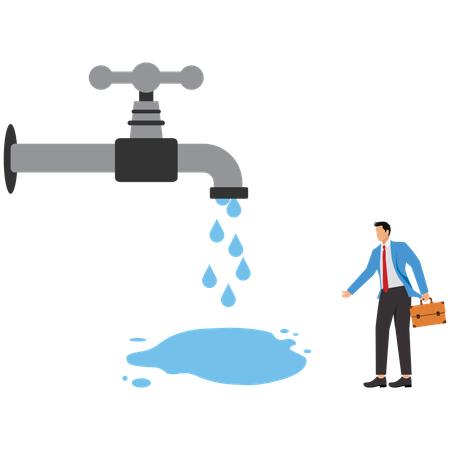 Businessman looking at water pipe  Illustration