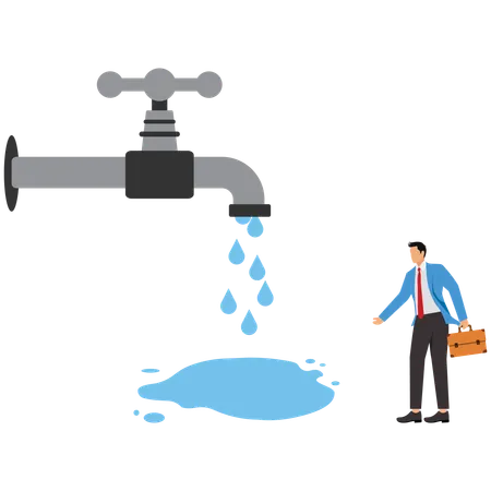 Businessman looking at water pipe  Illustration