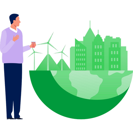 Businessman looking at wind mill  Illustration