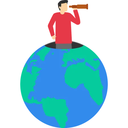 Smart Businessman Standing On A Globe Businessman Using A Telescope To See Future Vision Or Opportunity Globalization Global Business Vision World Economy Or Business Opportunity Concept Illustration
