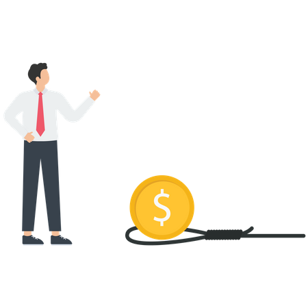 Businessman looking dollar coin in trap  Illustration