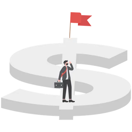 Businessman Looking For A Way To Reach The Goal On The Dollar Symbol Illustration