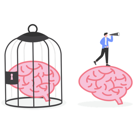 Businessman looking for brain opportunities  Illustration