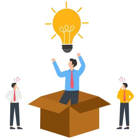 Businessman looking for bright light bulb in the box  Illustration