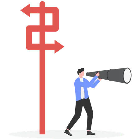 Businessman looking for financial direction  Illustration