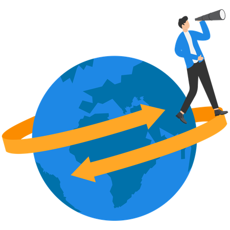 Businessman looking for global business vision  Illustration