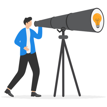 Businessman looking for idea light bulb through telescope  Illustration